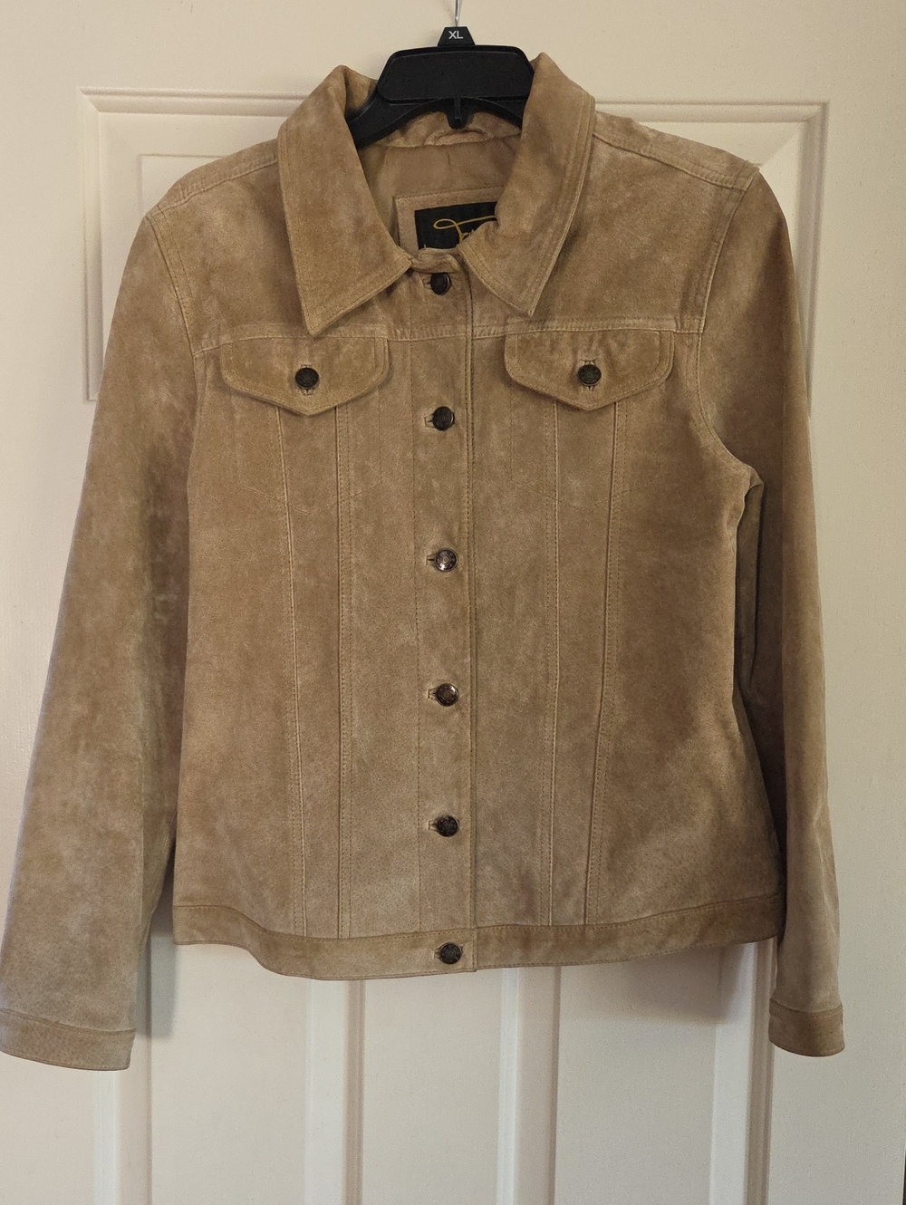 Tabio Suede Button-Front Jacket in Tan